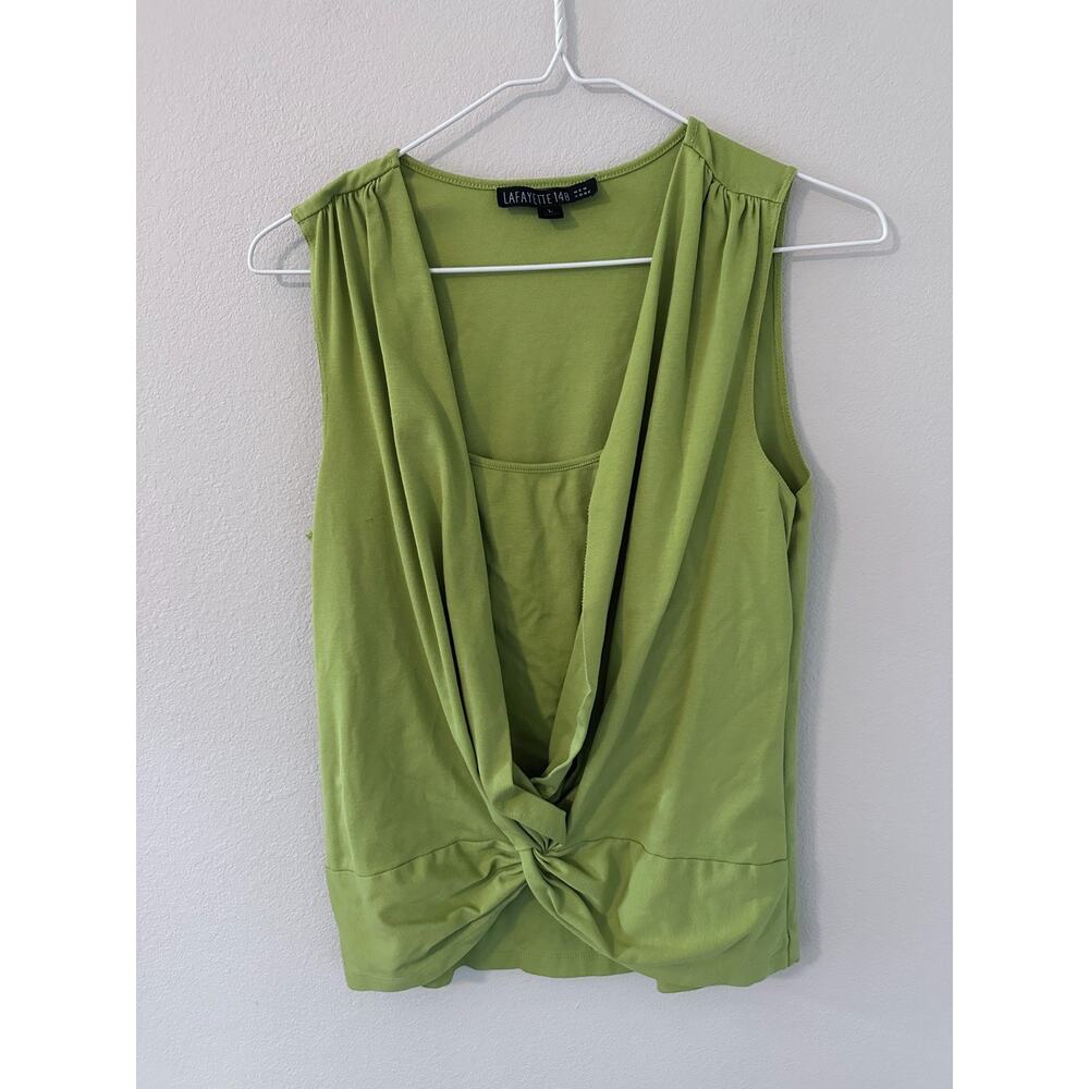 Lafayette 148 womens size large green neon sleeveless top draped front knot